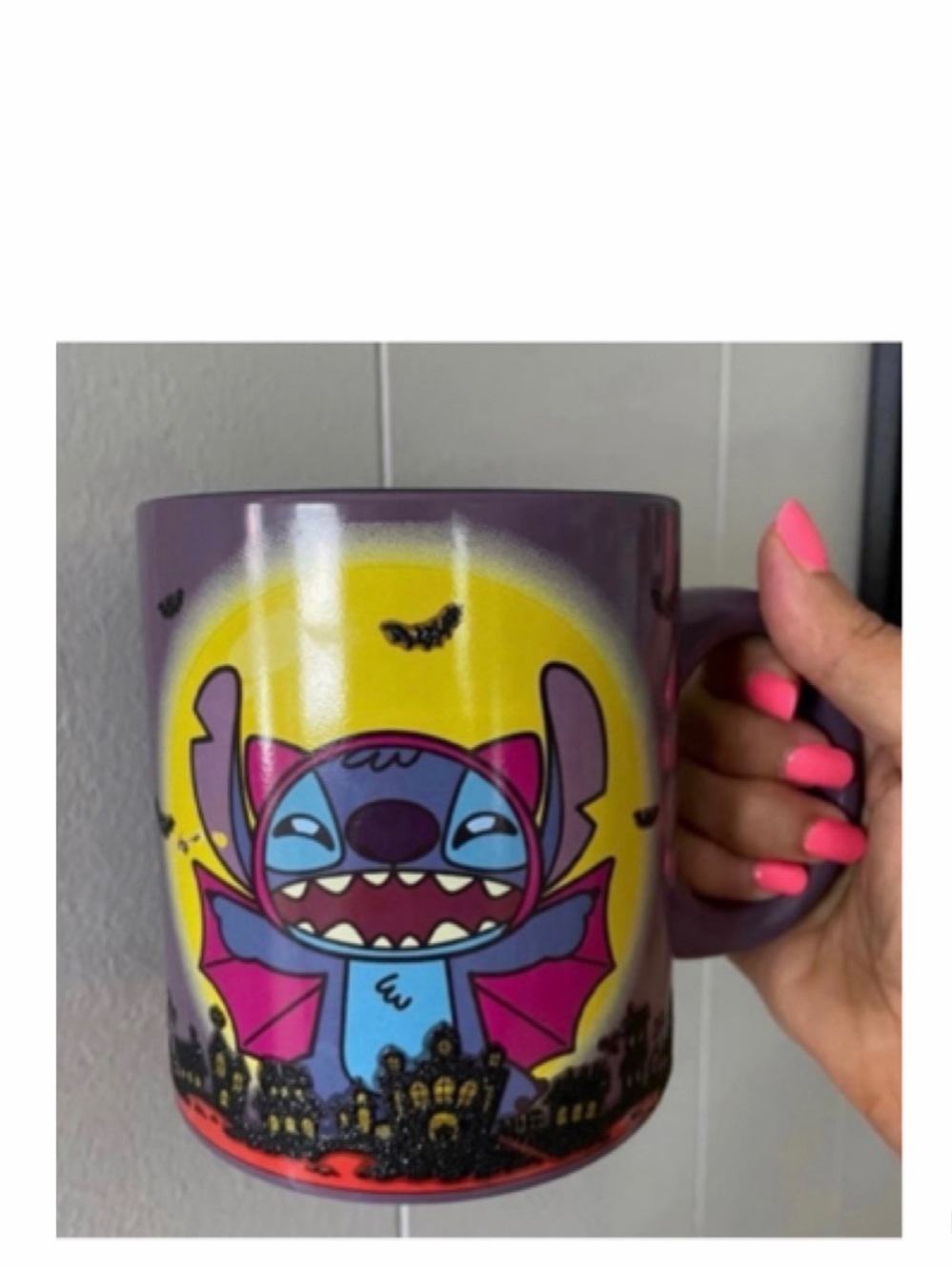 NEW Disney Lilo and Stitch Halloween Scene with Glitter Ceramic Mug 20 oz